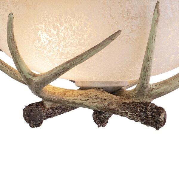 Lodge 12-in W Cream Rustic Antler Bowl Semi Flush Mount Ceiling Light Cream Glass - 12-in W x 9-in H x 12-in D