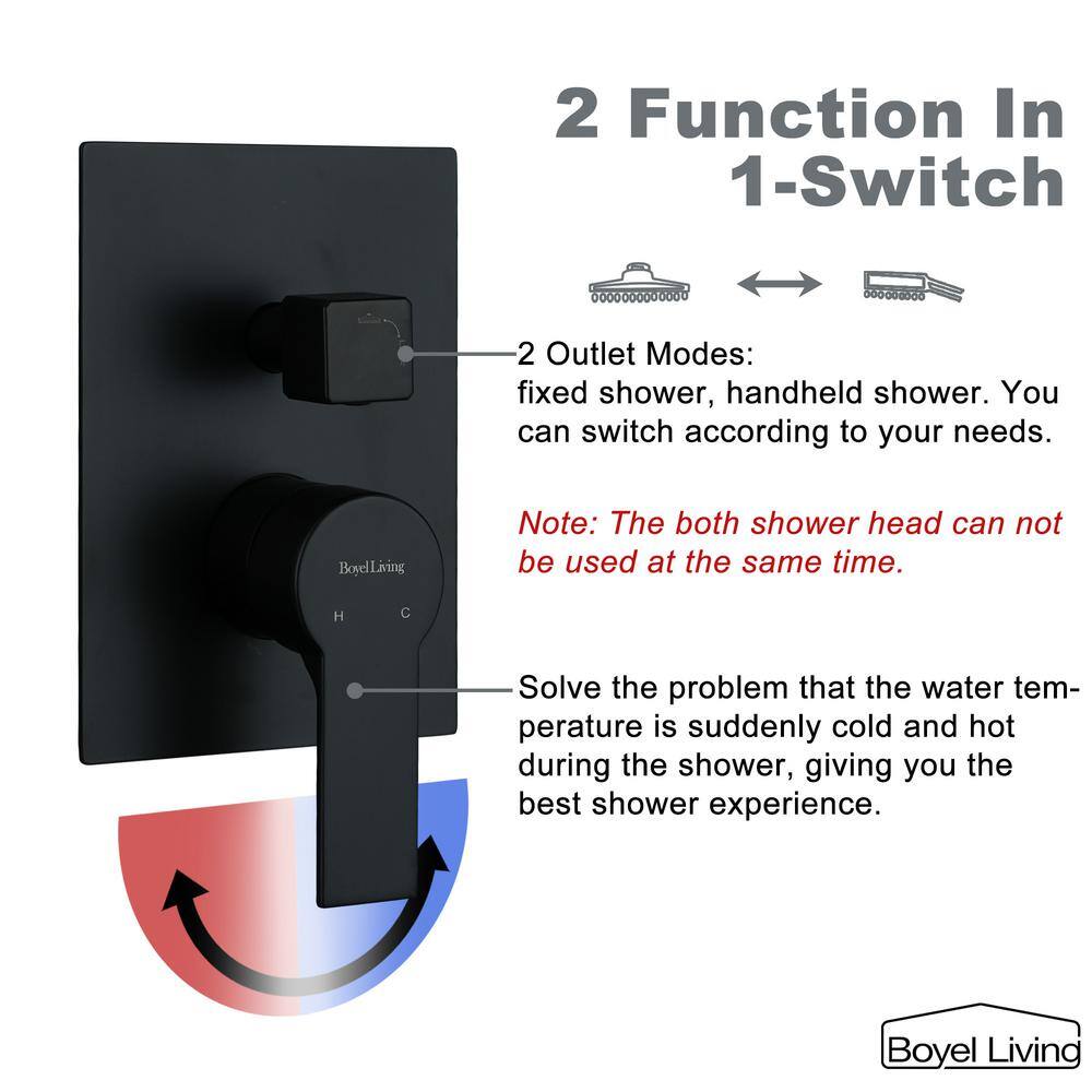 Boyel Living 1-Spray Patterns with 2.5 GPM 12 in. Ceiling Mount Dual Shower Heads with Pressure Balance Valve in Matte Black SMD-88005B