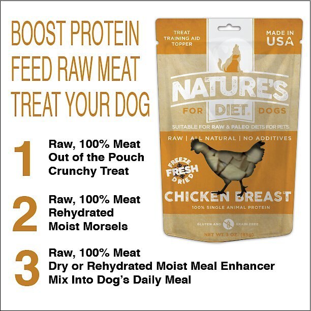 Nature's Diet Chicken Breast Raw Freeze-Dried Dog Treats， 3-oz pouch