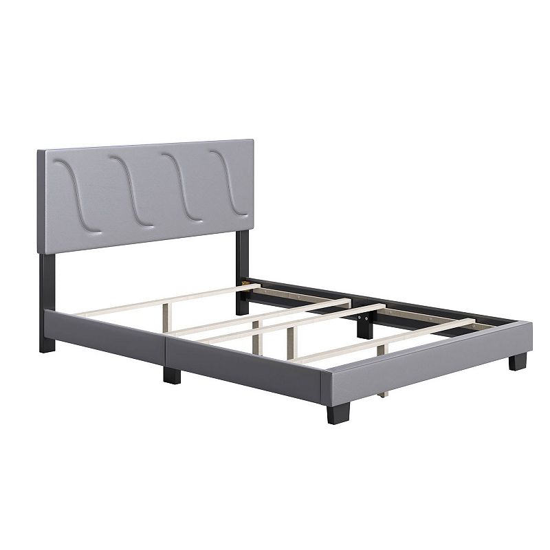 Boyd Sleep Brussels Faux Leather King Platform Bed Frame and Headboard， Grey