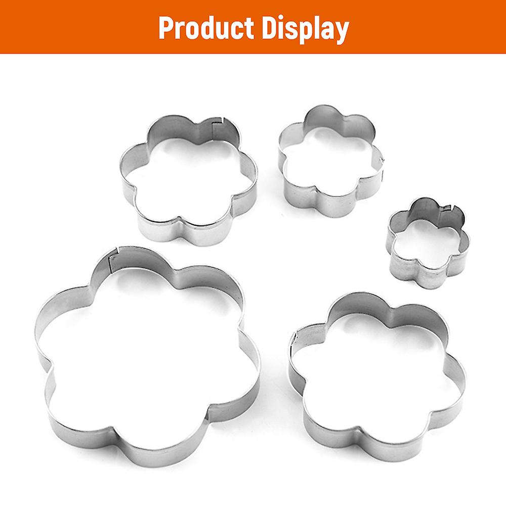 Silver Baking Metal Molds Cookie Baking Mold Set Stainless Steel Flower Shape Biscuit Cutters Kitchen Gadgets Baking Tool For Diy Baking Dessert 5pcs/