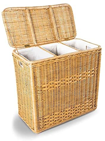 The Basket Lady 3-Compartment Wicker Laundry Sorter Hamper