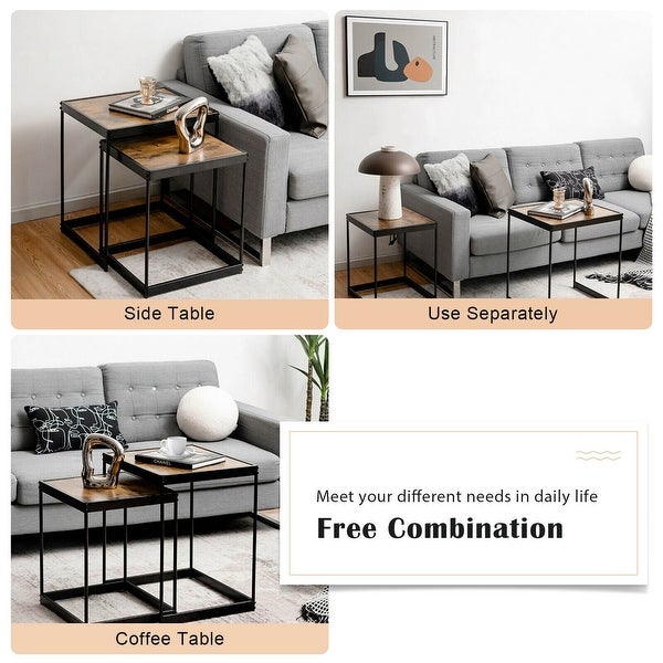 Gymax Coffee Tables Nesting Side Set of 2 for Living Room Modern W/