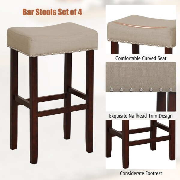 Gymax Set of 4 Bar Stools Bar Height Saddle Kitchen Chairs w/ Wooden