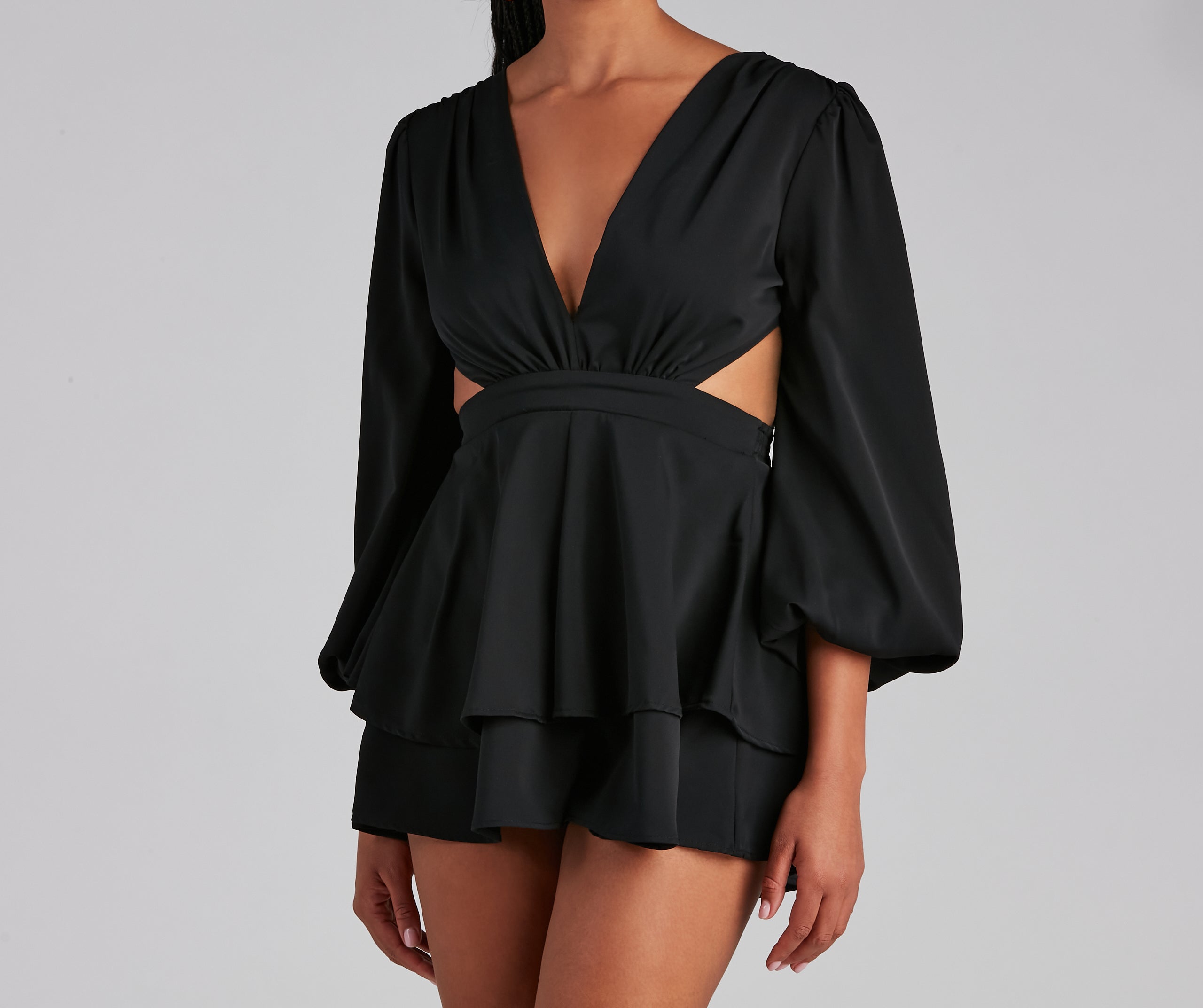 Out Of Town Lace-Up Chiffon Romper