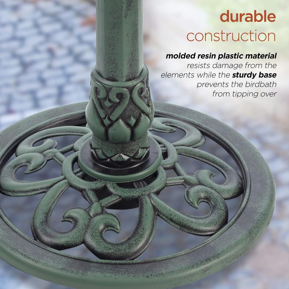 Alpine Corporation 40 in. Tall Outdoor 3-Tiered Pedestal Water Birdbath with Fish Design Floor Fountain, Green TEC104