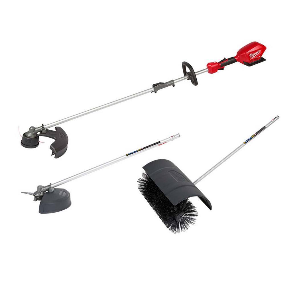 MW M18 FUEL 18V Lithium-Ion Brushless Cordless QUIK-LOK String Grass Trimmer wBrush Cutter  Bristle Brush Attachments 2825-20ST-49-16-2738-49-16-2741