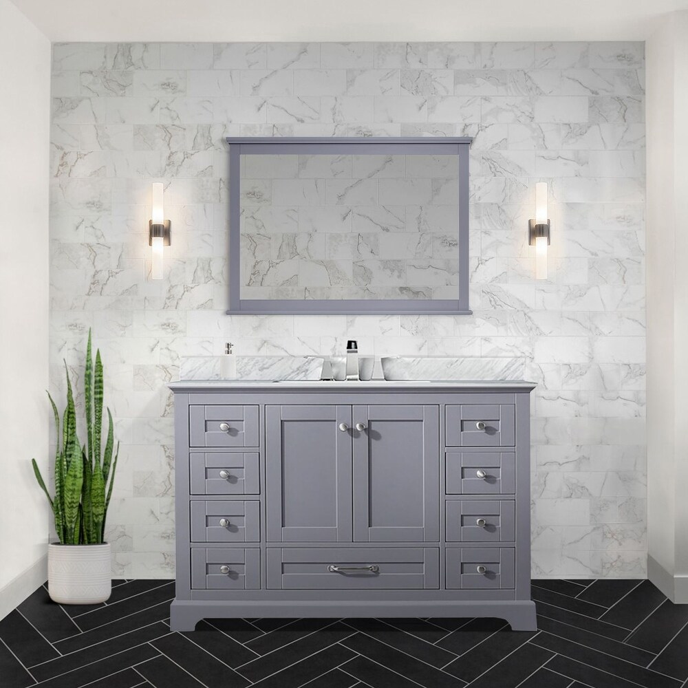 Dukes 48 in. W x 22 in. D Navy Blue Single Bath Vanity  Carrara Marble Top  Faucet Set  and 46 in. Mirror