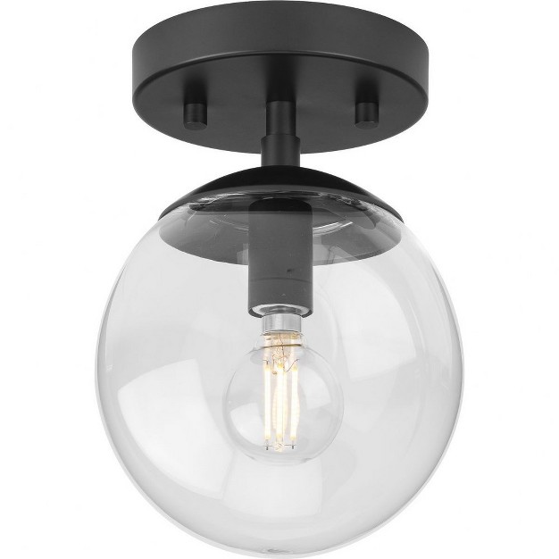 Progress Lighting Atwell 1 light Flush Mount Ceiling Light In Matte Black With Clear Glass Globe Shade