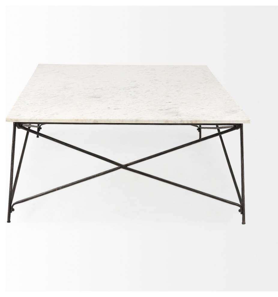 Lorlei I 59x35x15.5 White Marble Top  X Shaped Antique Gold Iron Coffee Table   Transitional   Coffee Tables   by Mercana  Houzz