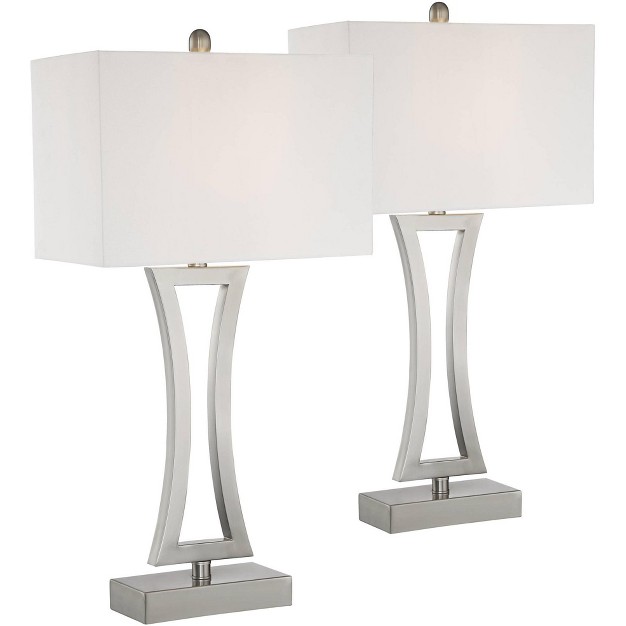 Tall Set Of 2 Brushed Nickel Metal Off White Fabric Rectangular Shade For Bedroom Living Room Bedside Office