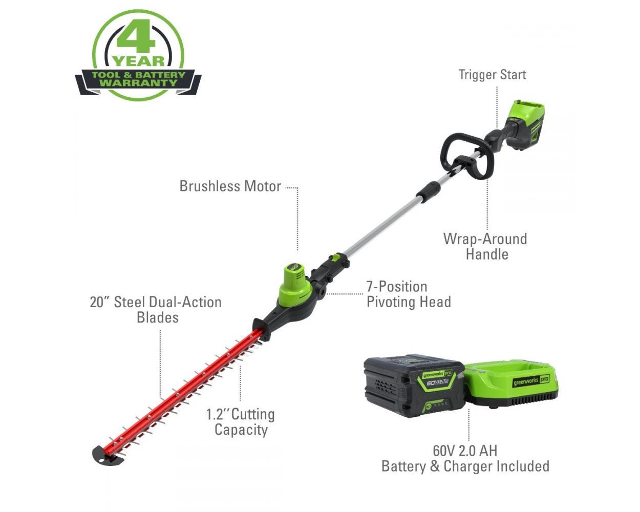 Pro 60V Pole Hedge Trimmer  Blower Kit | Greenworks Tools