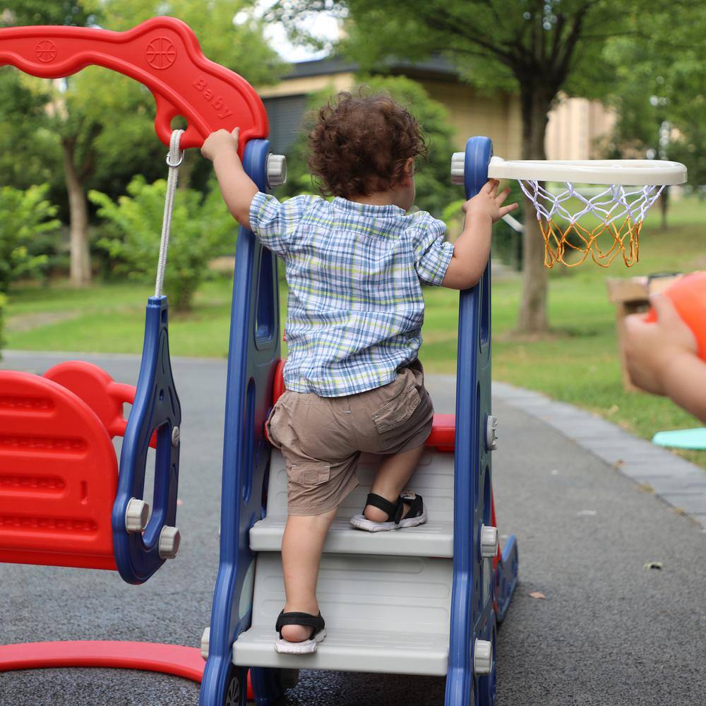 Nyeekoy 3 in 1 Kids Slide and Swing Set Toddler Climber Playset Indoor Outdoor Playground Blue Red TH17Y0822