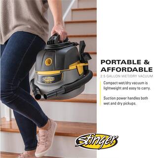 Stinger 2.5 Gallon 1.75 Peak HP Compact WetDry Shop Vacuum with Filter Bag Hose and Accessories HD2025