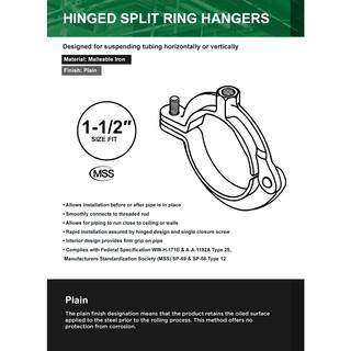 The Plumber's Choice 1-12 in. Hinged Split Ring Pipe Hanger in Uncoated Malleable Iron 112HSHB