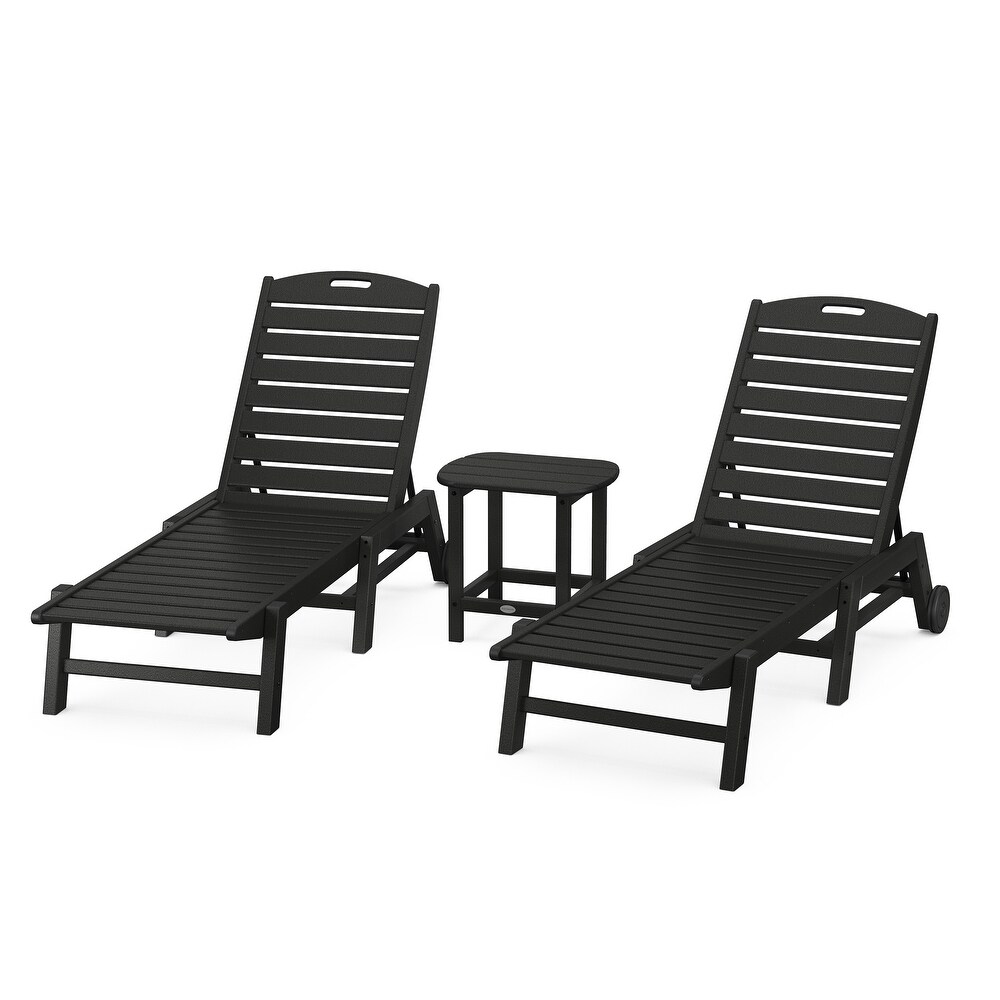 POLYWOOD Nautical 3 Piece Chaise Lounge with Wheels Set with South Beach 18\