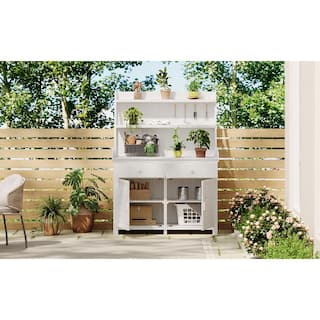 47.2 in. W x 65 in. H White Fir Wood Garden Potting Bench Table Fir Wood Workstation with Storage Shelf Drawer OUTDOOR10ex