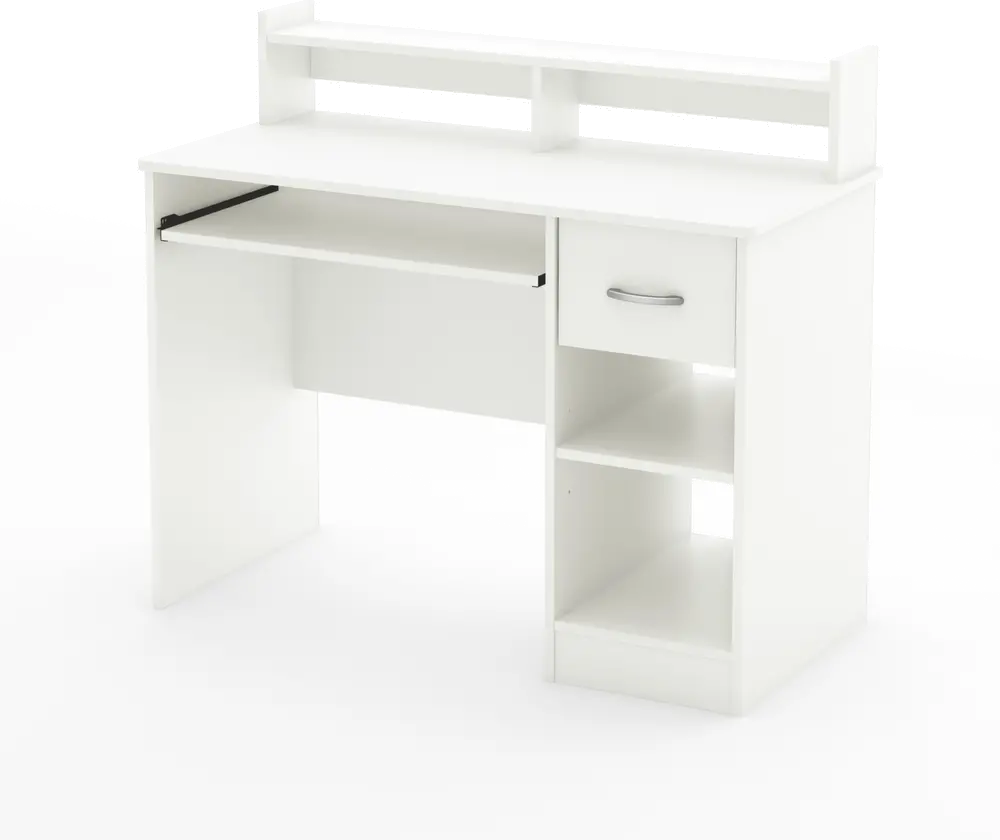 Pure White Small Desk with Keyboard Tray - South Shore