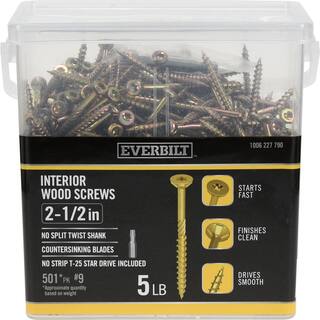 Everbilt #9 x 2-12 in. Star Drive Flat Head Interior Wood Screws (501-Pack) 117349