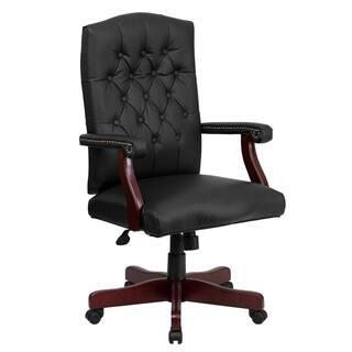 Flash Furniture Martha Washington Faux Leather Swivel Executive Chair in Black Leather with Arms 801LLF05BKLEA