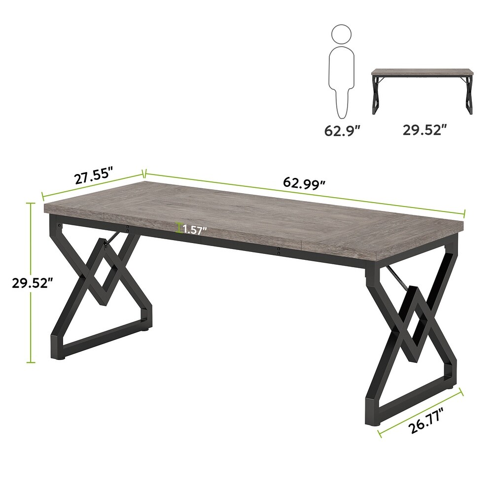 63 Inch Executive Office Desk  Large Computer Desk with Extra Thick Tabletop and Metal Frame