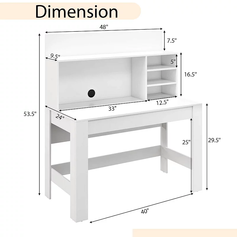 Writing Computer Desk with Anti-Tipping Kits and Cable Management Hole