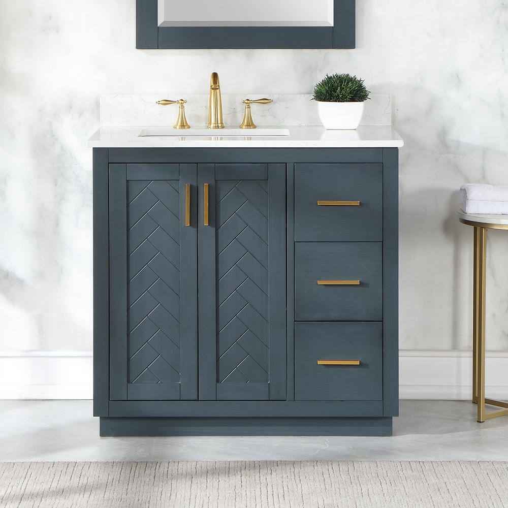 Altair Gazsi 36 in. W x 22 in. D x 34 in. H Bath Vanity in Classic Blue with Grain White Composite Stone Top 543036-CB-GW-NM