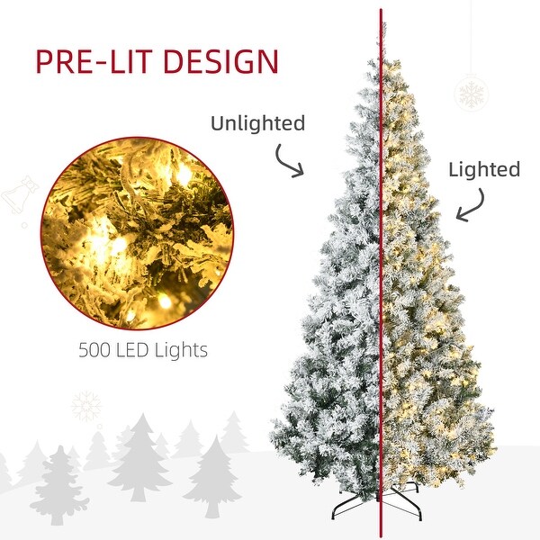 7.5ft Tall Prelit Artificial Auto Open Christmas Tree Holiday Decor with 1188 Snow Flocked Branches and 500 Warm White LED Lights