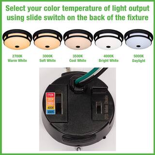 Hampton Bay 11 in. Round Black Exterior Outdoor Motion Sensing  LED Ceiling Light 5 Color Temperature Options Wet Rated 830 Lumens 564281011