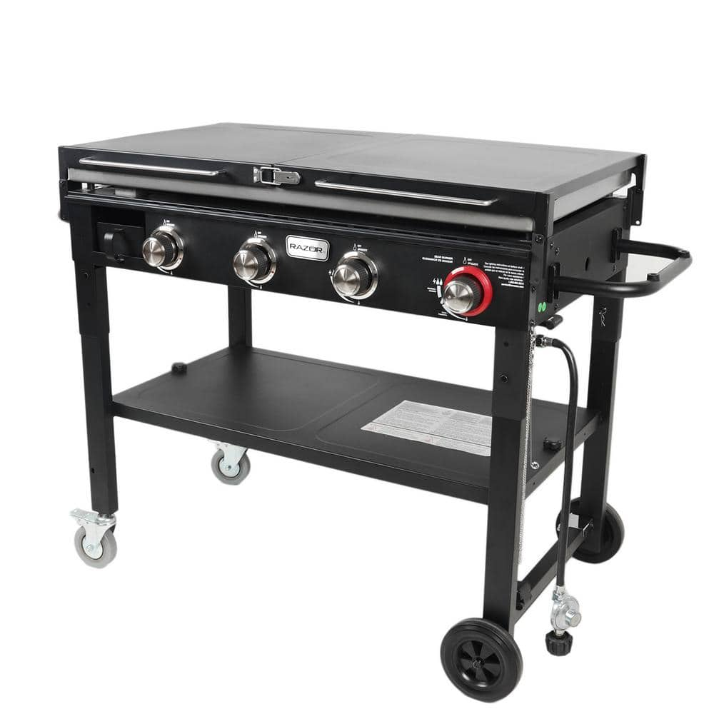 Razor 37 in. 4-Burner Portable Propane Gas Griddle with Folding Shelves and Lid in Black GGC1643M