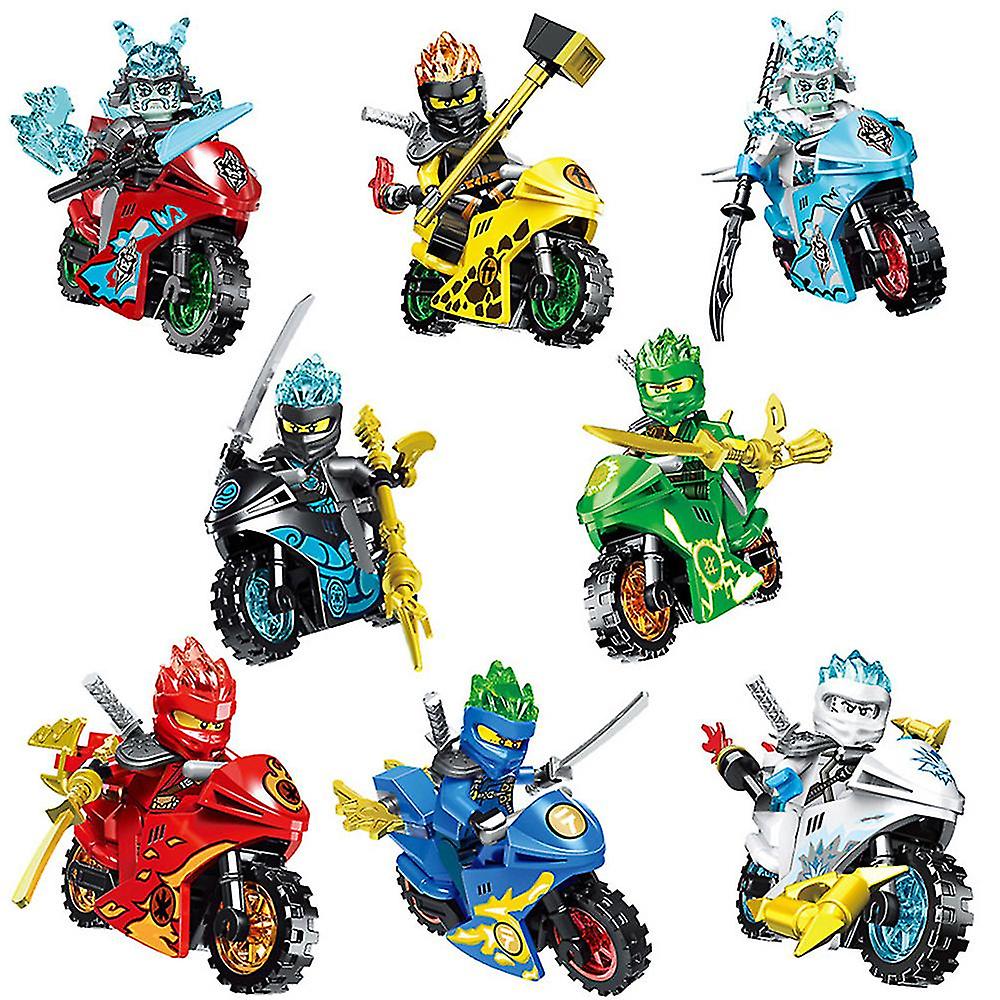 8pcs Motorcycle Ninjago Building Blocks Set Mini Action Figures Doll Minifigures Toys Desktop Decor Kids Gift