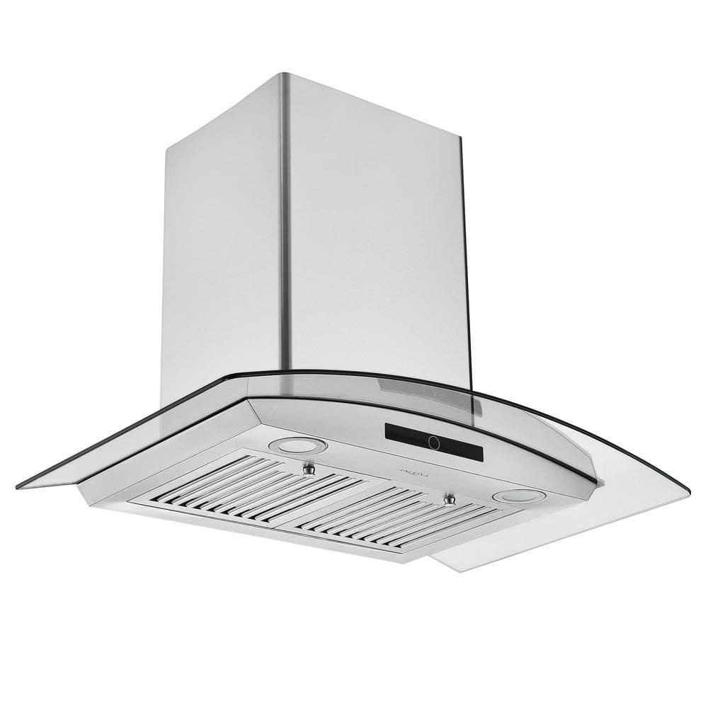 Ancona 30 in 600 CFM Convertible Wall Mounted Glass Canopy Range Hood with LED Lights in Stainless Steel