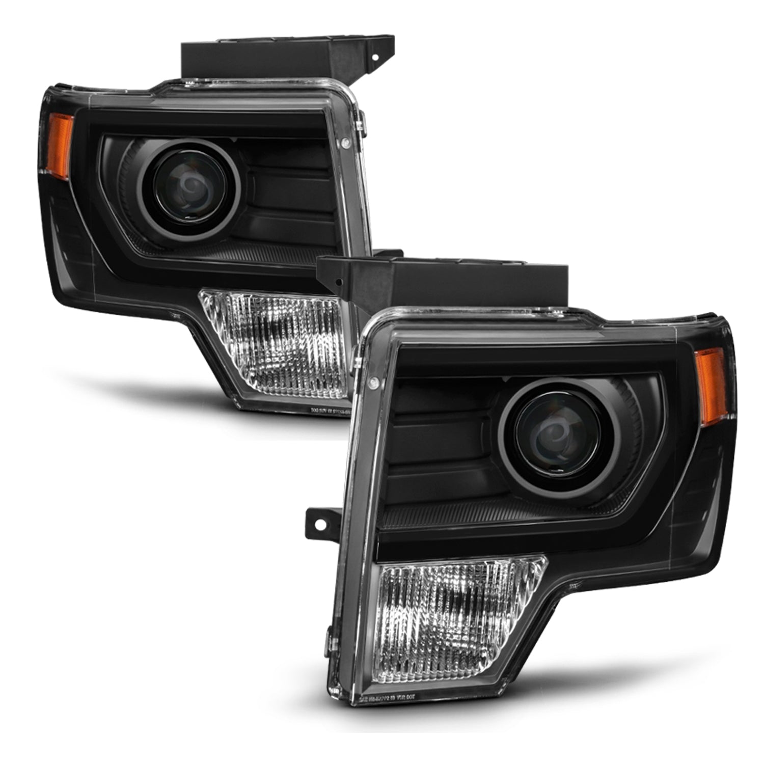 Fit [Halogen] 2009-2014 Ford F150 F-150 Pickup Black Projector Headlights