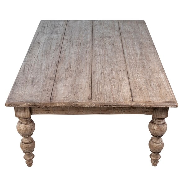 Zuri 54-inch Rectangular Reclaimed Pine Coffee Table with Carved Four Poster Legs Finished in an Antique Seal