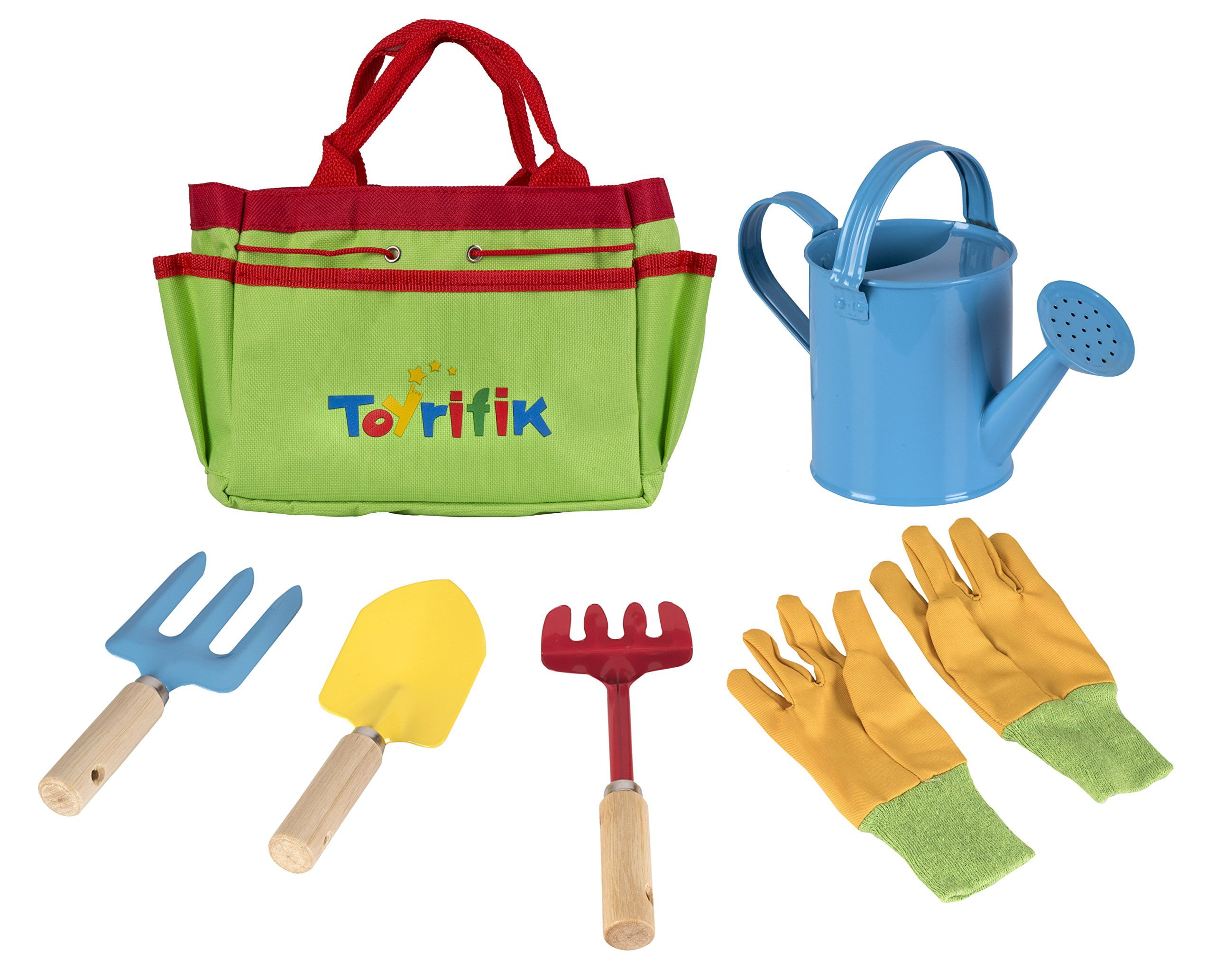 Little Gardener Tool Set With Garden Tools Bag For Kids Gardening - Kit Includes Watering Can， Children Gardening Gloves， Shovel， Rake， Fork And Garden Tote Bag-Children Gardening All In One Kit