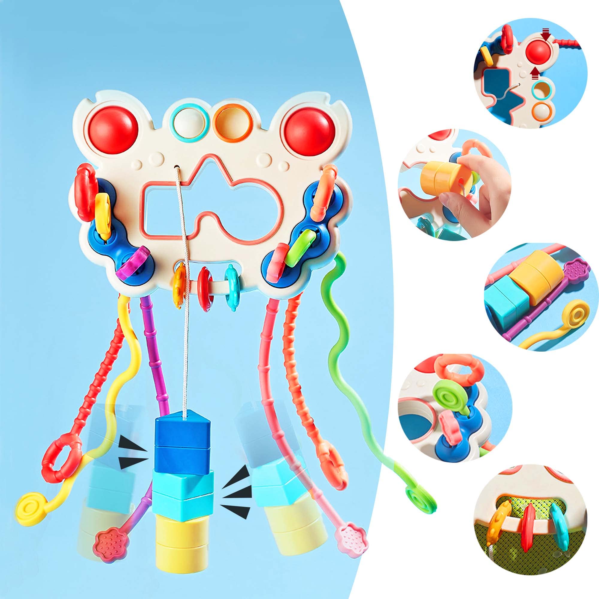 Baby Sensory Montessori Toys for 1 Year Old，Travel Pull String Baby Toy for 6-12 Months，Food Grade Silicone Multi-sensory Activity Toddler Toys，Developing Fine Motor Skill，Birthday Gift for Toddlers