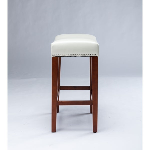 Counter Height Leather Bar Stools Set of 2 for Counter Backless Modern Barstools Upholstered Chairs with Rubber Wood Legs