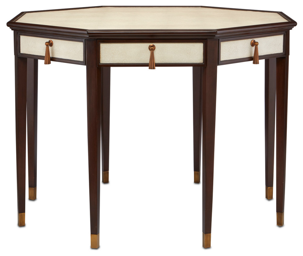 Currey and Company 3000 0200 Entry Table  Dark Walnut/Ivory/Brass Finish   Traditional   Console Tables   by Ultra Design Center  Houzz