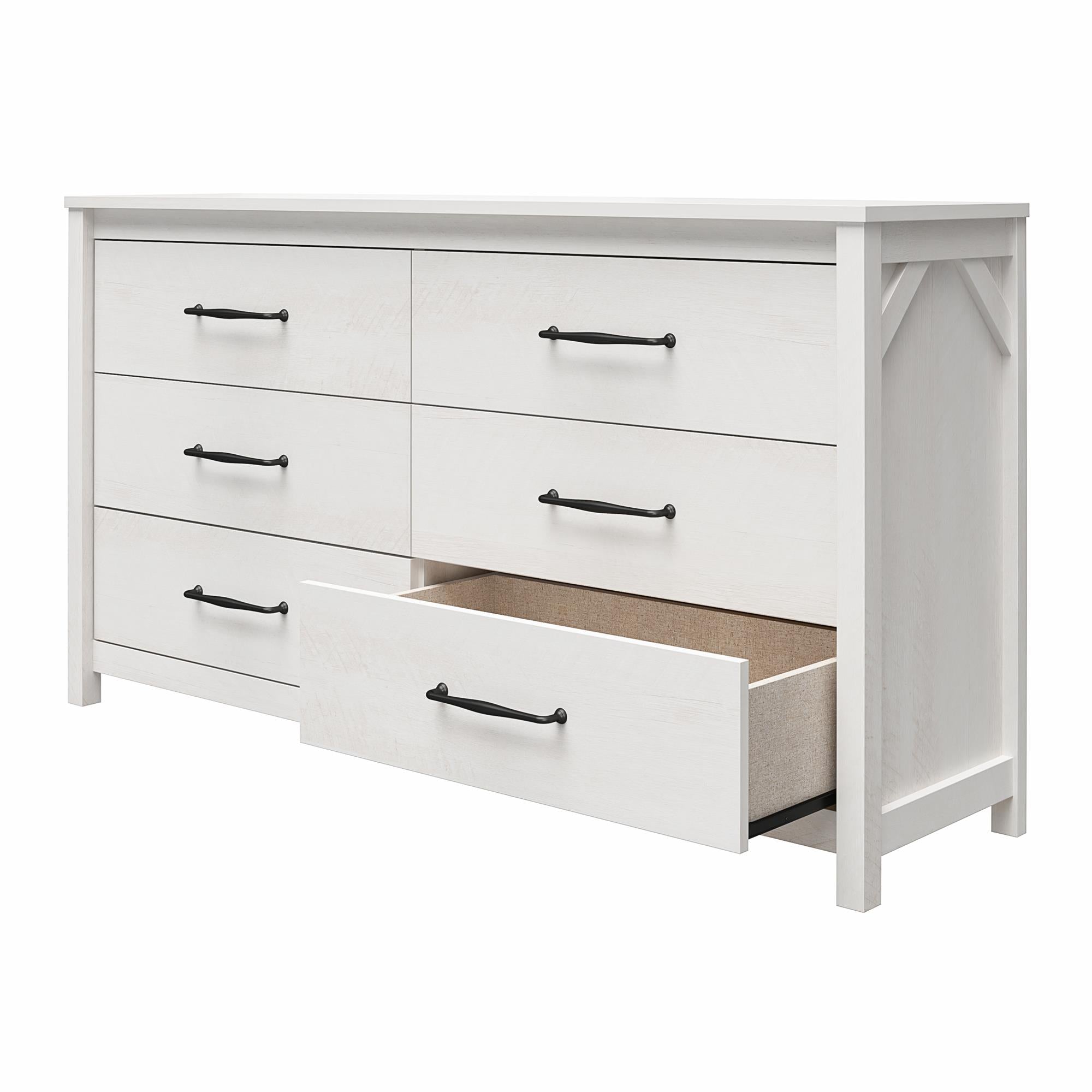 Ameriwood Home Abilene 6 Drawer Wide Dresser, Ivory Oak