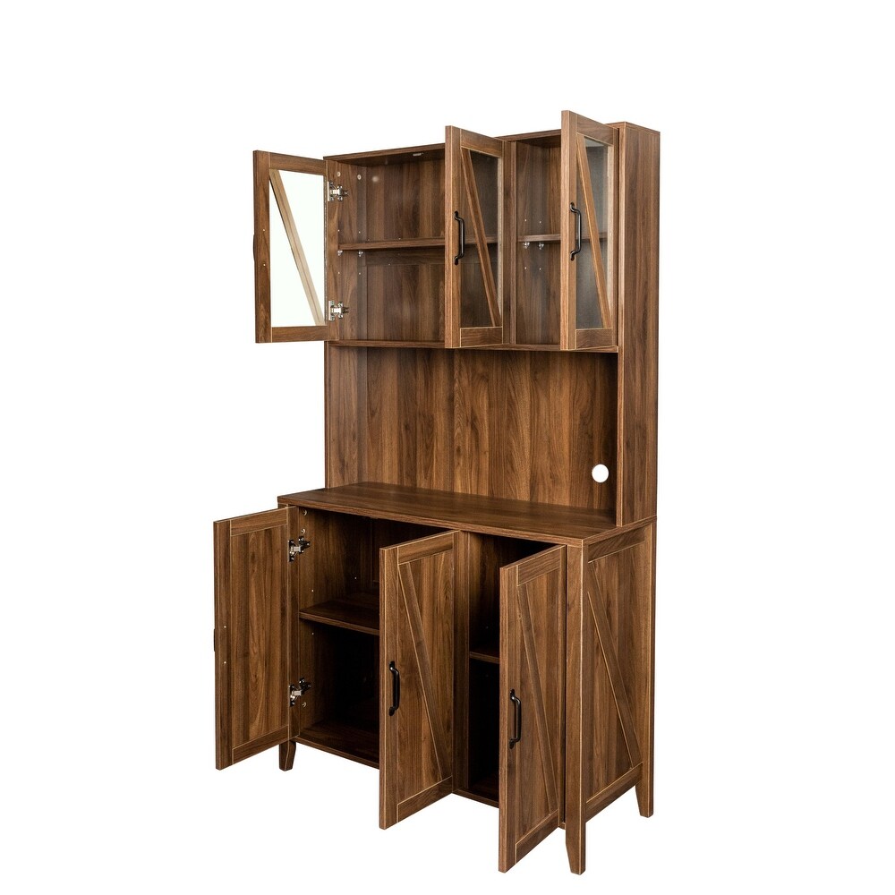 Storage Cabinet with Glass Doors  Drawers and Open Shelves  Freestanding Kitchen Cupboard Buffet Cabinet