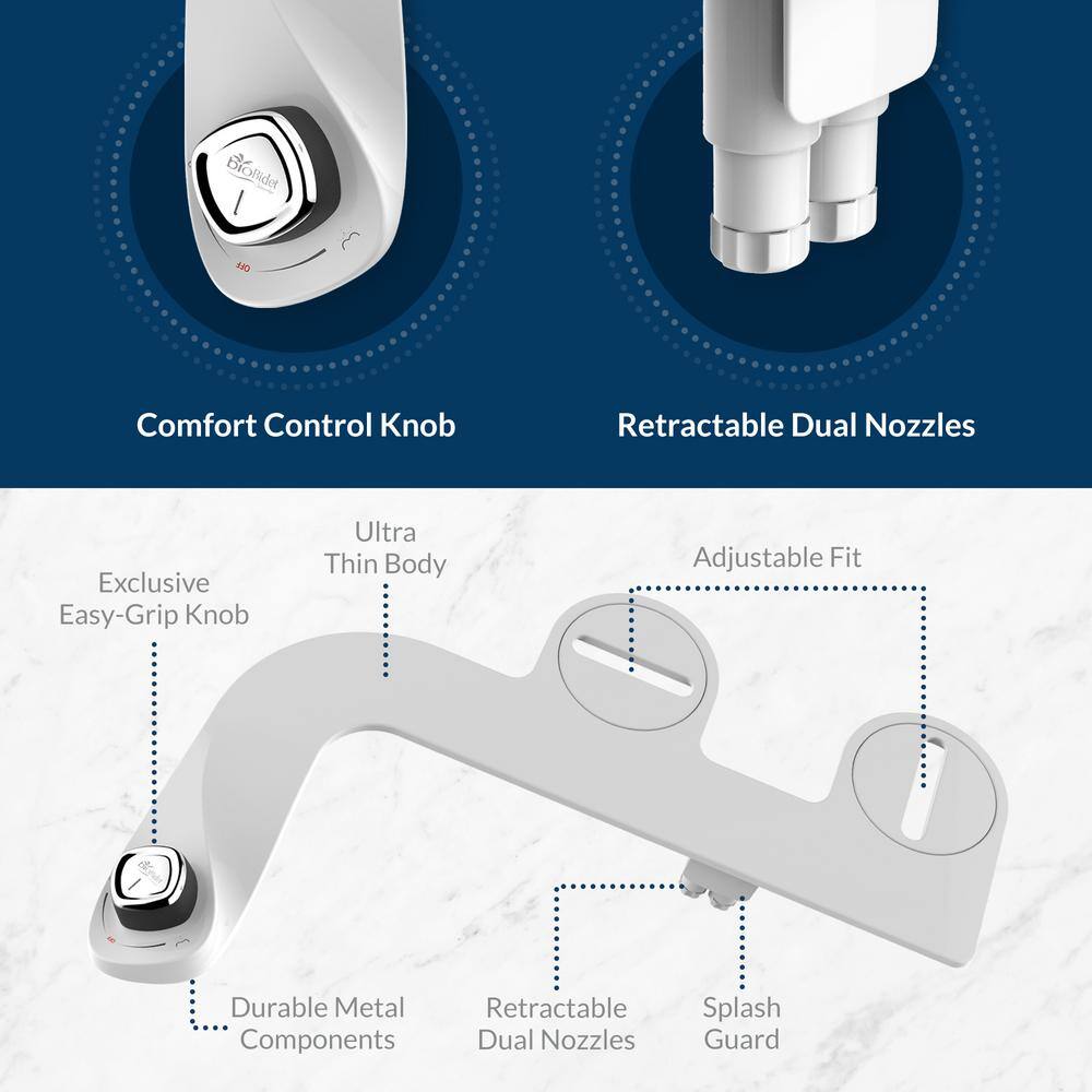 BIO BIDET SlimEdge Non-Electric Bidet Attachment System in White with Seat Bumpers Bio Bidet SE