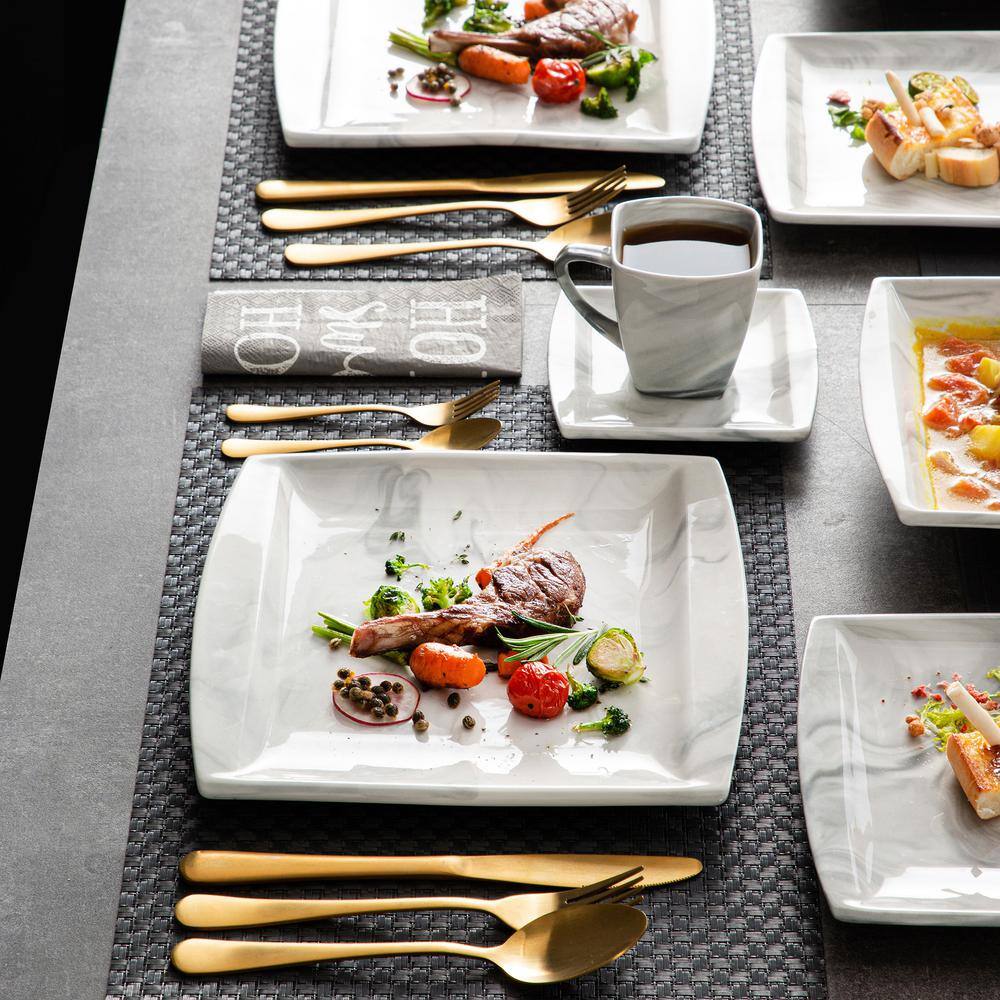 MALACASA Blance 30-Piece Porcelain Marble Grey Dinnerware Set (Service for 6) BLANCE-30-GREY