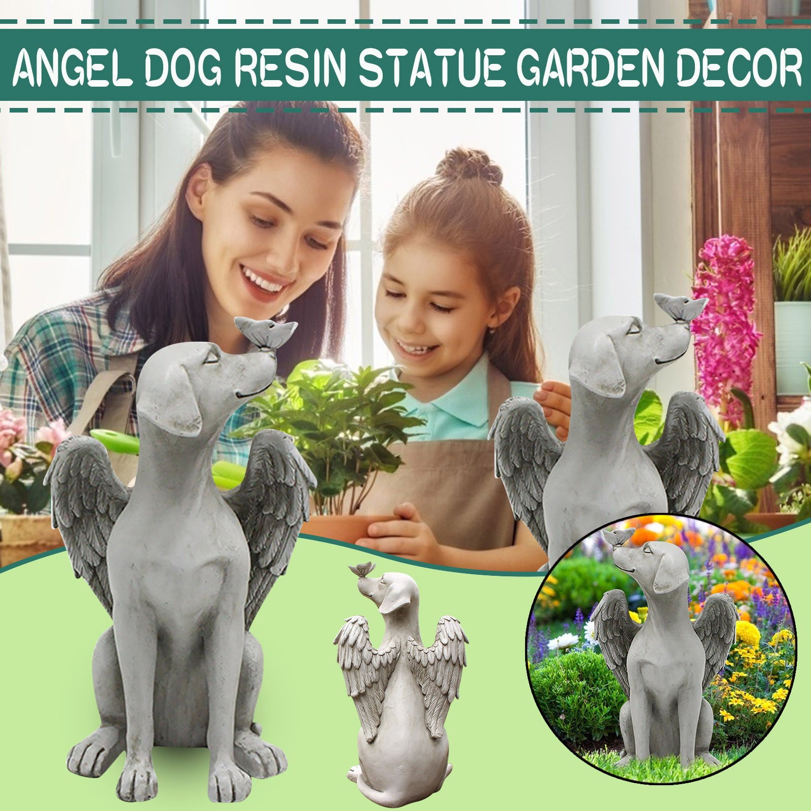 Follure room decor home decor Angel Dog Butterfly Tribute Puppy Statue Sculpture Outdoor Garden Resin Decor Grey