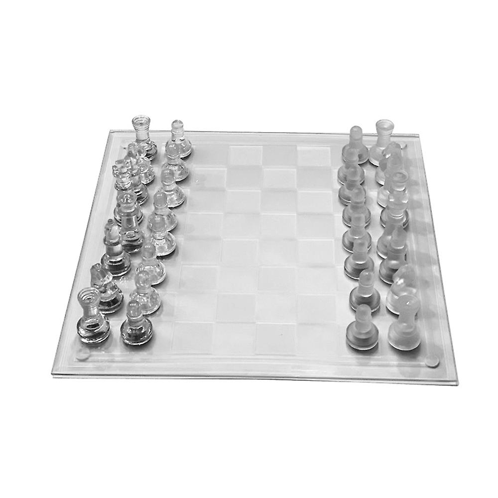 International Glass Chess Set 10 Inch Chess Board And 32 Clear Glass Pieces Chess Game Gift For Kids Adults Beginners