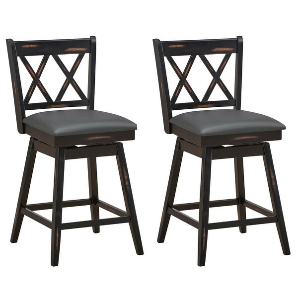 2 Pieces 24 Inch Swivel Counter Height Barstool Set with Rubber Wood Legs - 18