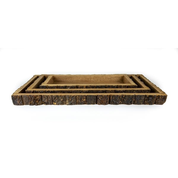 Wood Bark Trays S/3 - Rectangular - 16.5， 20.5， 24