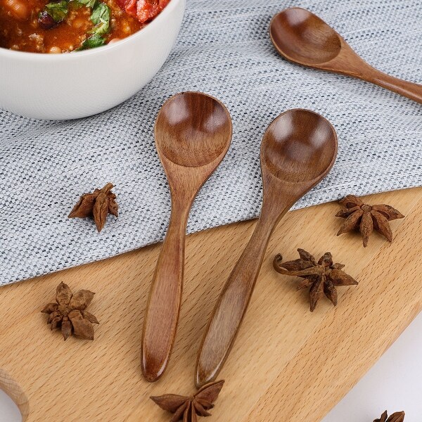 Wooden Spoons 6 Pcs Natural Grain Soup Spoon Salt Sugar Dining Spoons 5.5