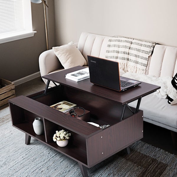 Lift Top Coffee Table Wood Cocktail Table with Storage Shelf