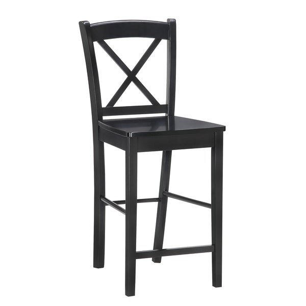 Wooden Counter Stool with X shaped Backrest and Curved Headrest， Black