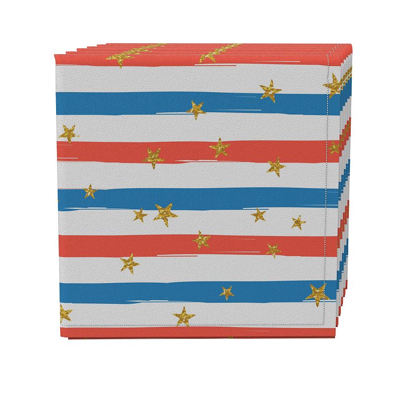 Napkin Set of 4， 100% Cotton， 20x20， Red and Blue Stripes with Stars